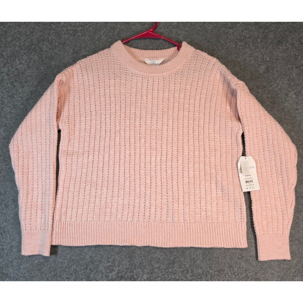 Time and Tru Girls Pink Shaker Stitch Crewneck Sweater Size L 12-14 NWT